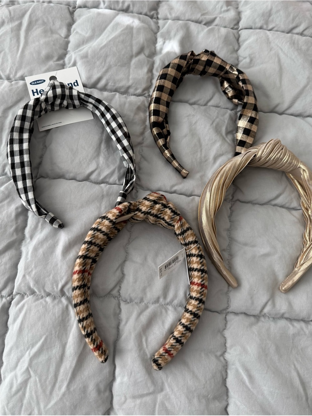 J. Crew Factory Black, White, Tan and Gold Patterned Knot Headbands Set
